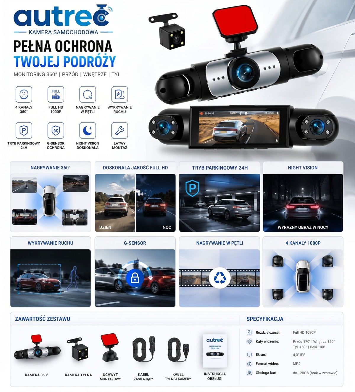 Kamera Samochodowa 360° Autrec - Pełna Ochrona
